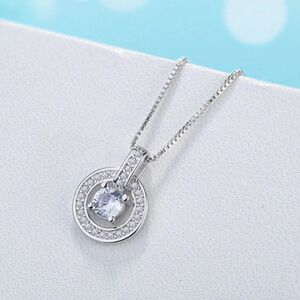 Sterling Silver Solitaire and Halo Pendant Necklace